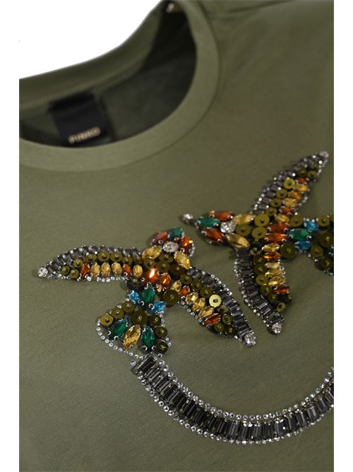 T-shirt Quentin con logo gioiello Verde PINKO | 100535 A33FU84